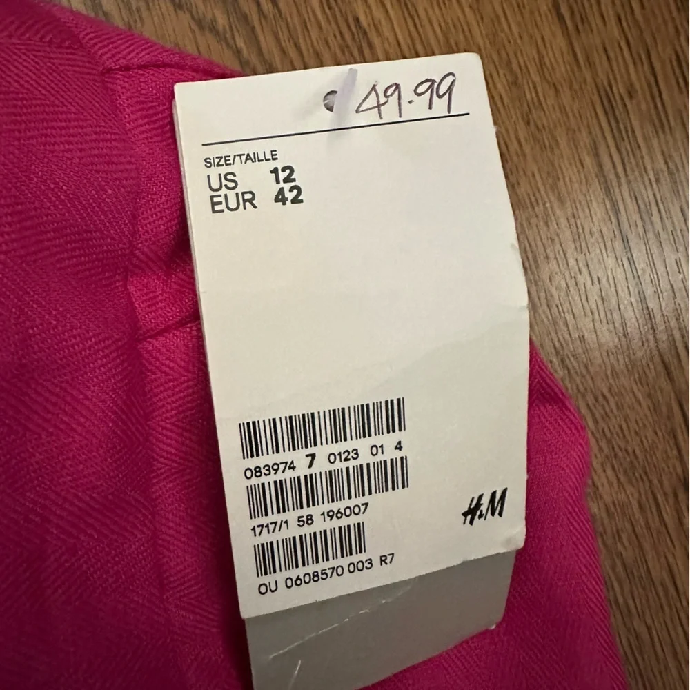 H&M Fuchsia pink bright Trousers size 12 linen blend flat front NWT causal